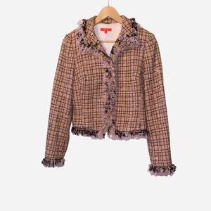 A.B.S Vintage Tweed Fringed Tan/Pink Blazer Jacket Size sz 8